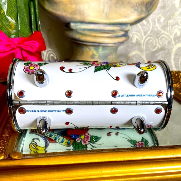 LITTLE EARTH USA PRISTINE Metal Purse Tattoo Art Swarovski Crystals Mini Bag - Picture 10 of 17